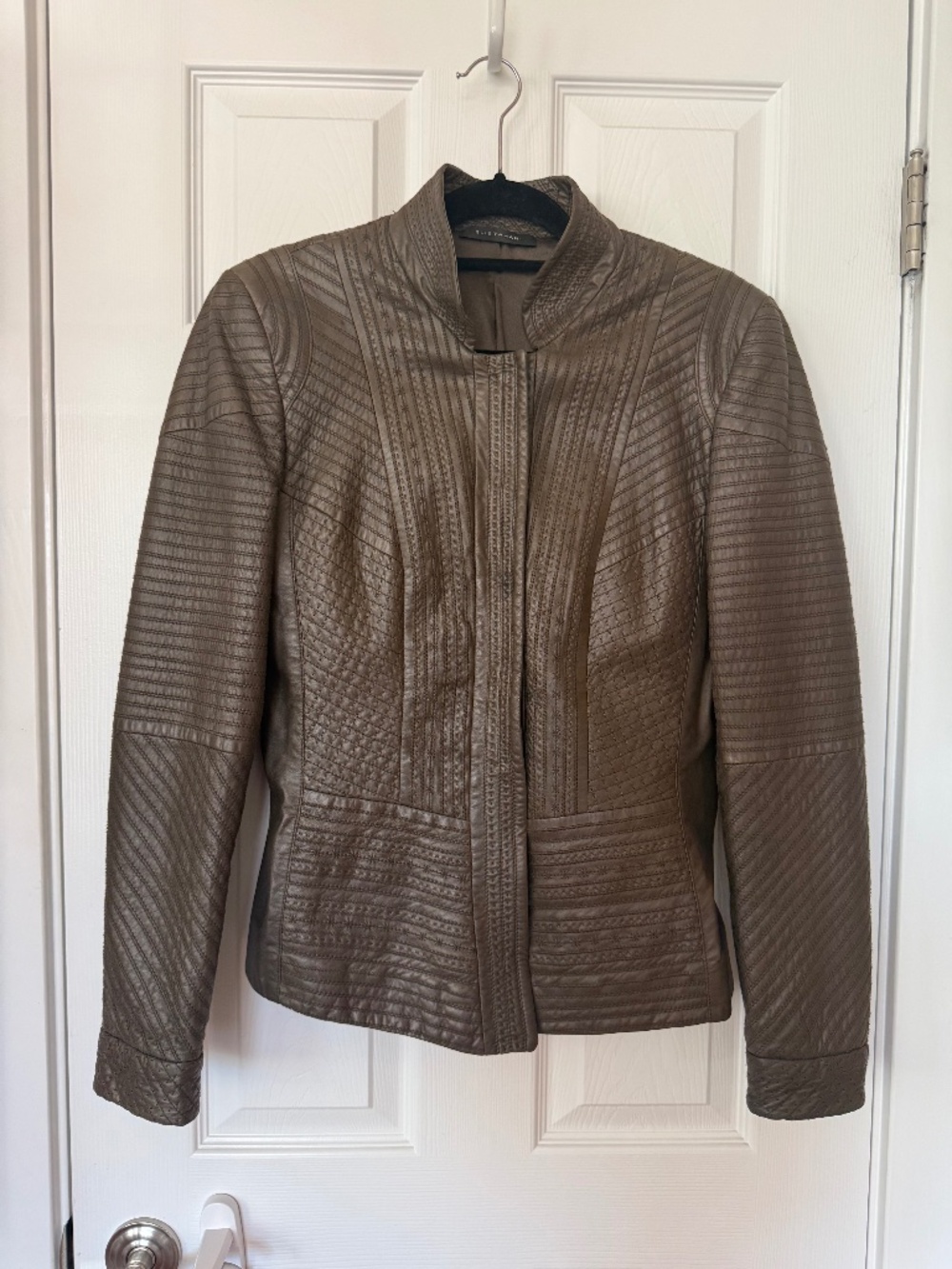 Elie Tahari Dark Brown Leather Snap-buttons Jacket Medium